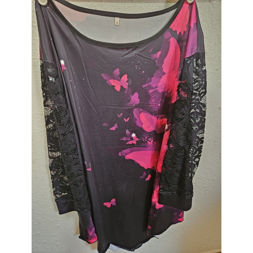 Women's NEW RoseGal Long Sleeve Black, Pink & Purple Tunic Lace Sleeves- 5XL